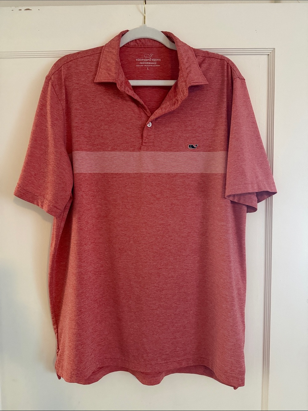 Vineyard Vines Red Heathered Polo with Chest Stripe